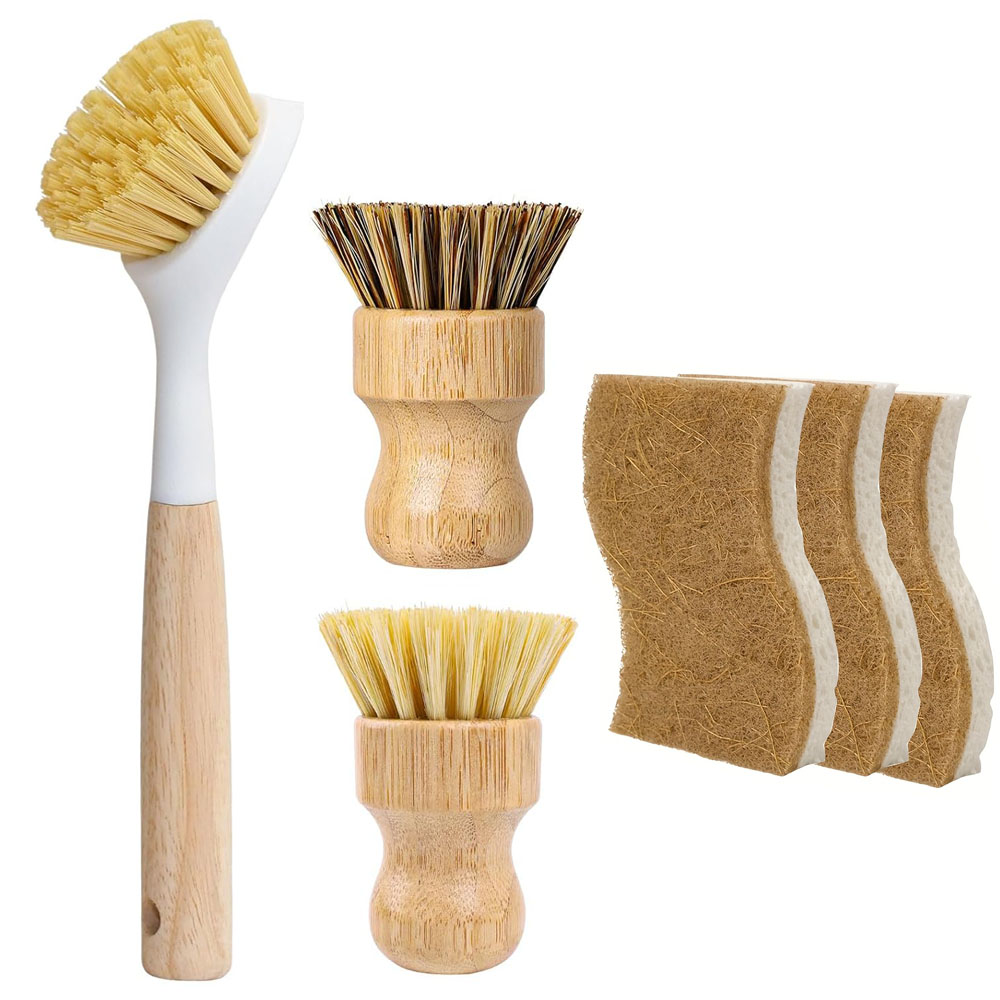 6Pcs Bamboo Dish Brush & Spong - Dish Brush Bamboo ulasan dan harga
