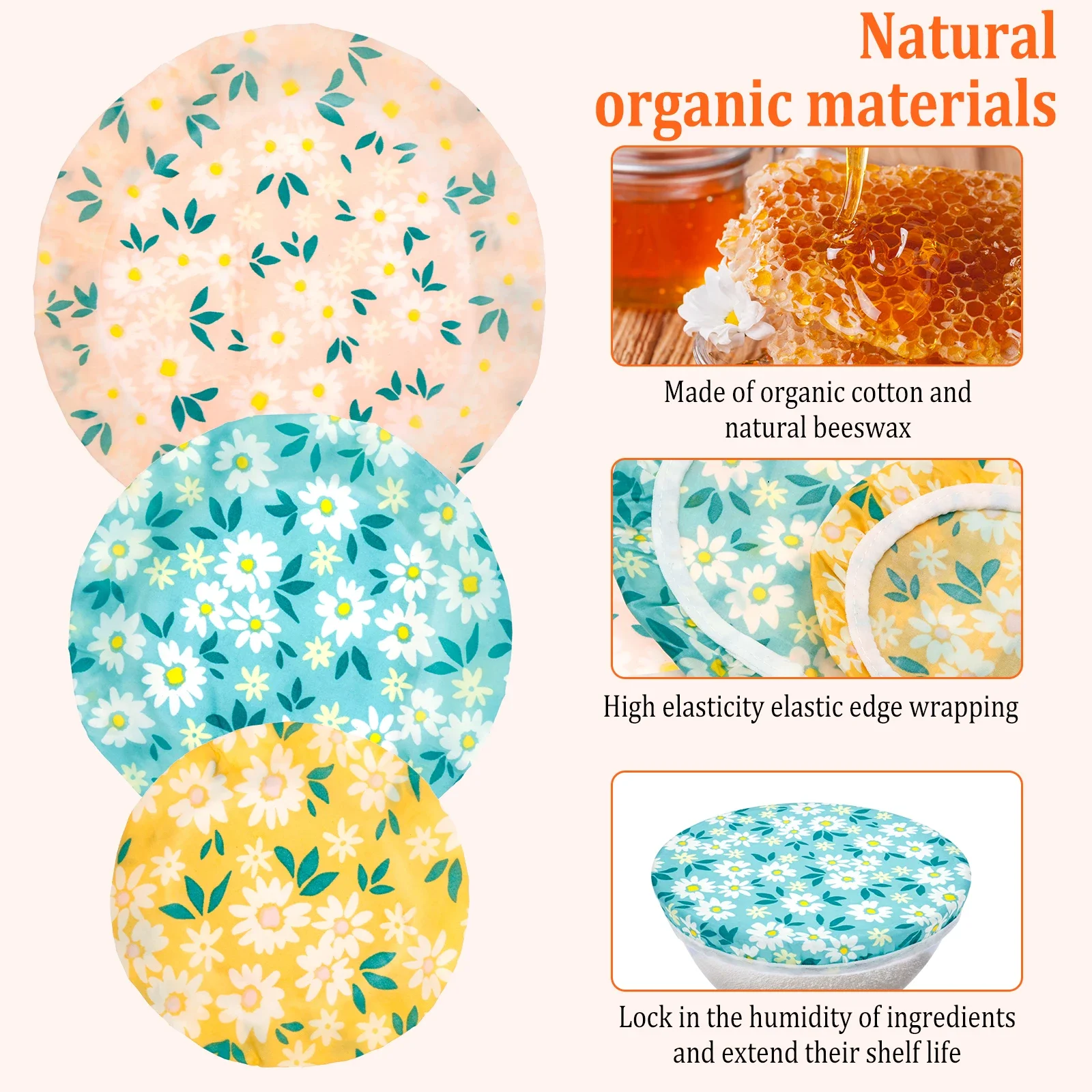 3Pcs Bowl Covers Cotton Beeswa - Beeswax Food Cover ulasan dan harga